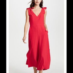 Amanda Uprichard Iris Jumpsuit Wide Leg Tie Shoulders Pockets Zipper Red $268.00